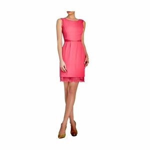 BCBGMaxAzria Boatneck Vibrant Pink Lace Trim Mini Dress-size 8 EUC